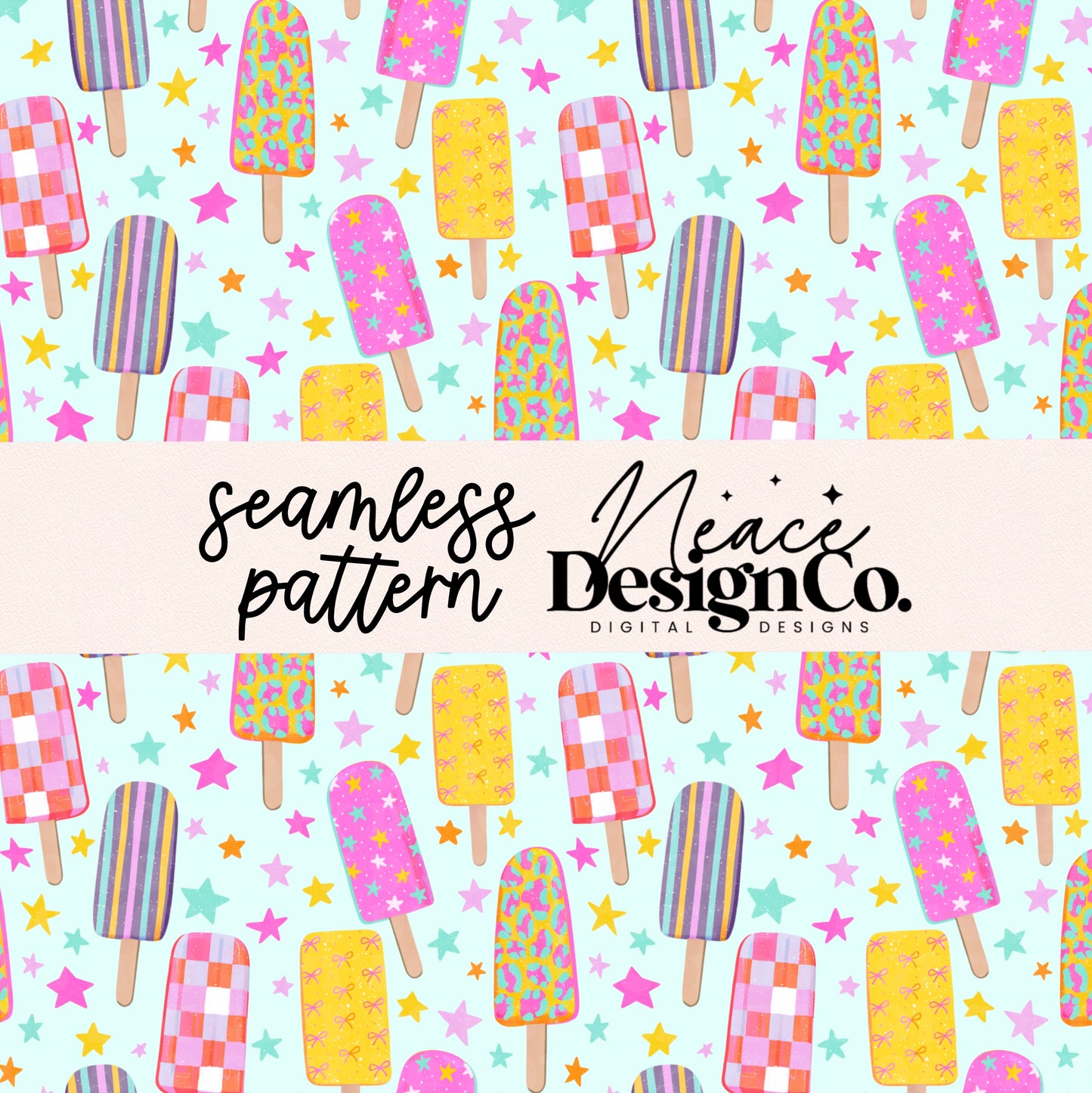 Summer Popsicles and Stars Seamless Digital PNG