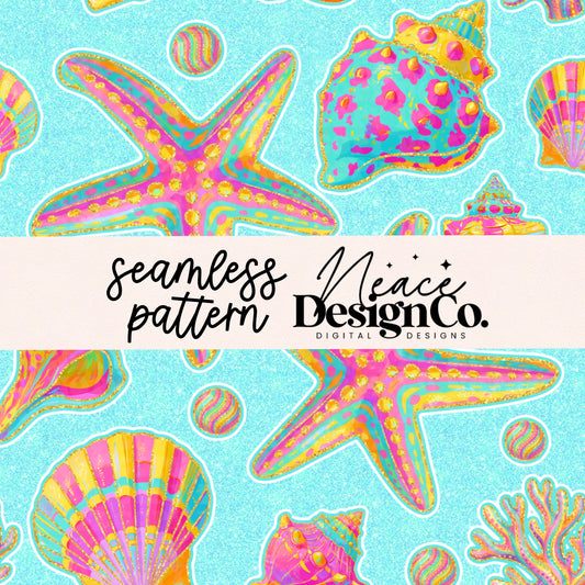 Coastal Preppy Shells Seamless Digital PNG
