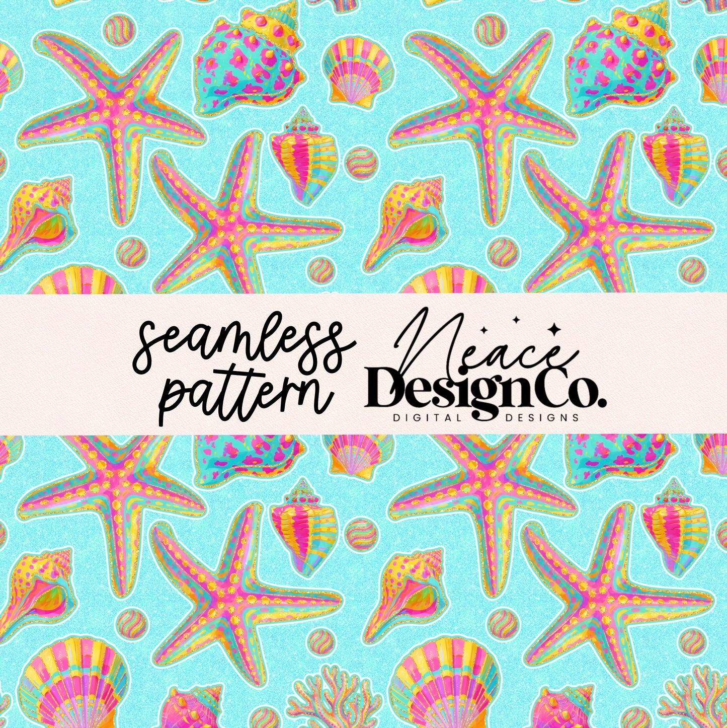 Coastal Preppy Shells Seamless Digital PNG