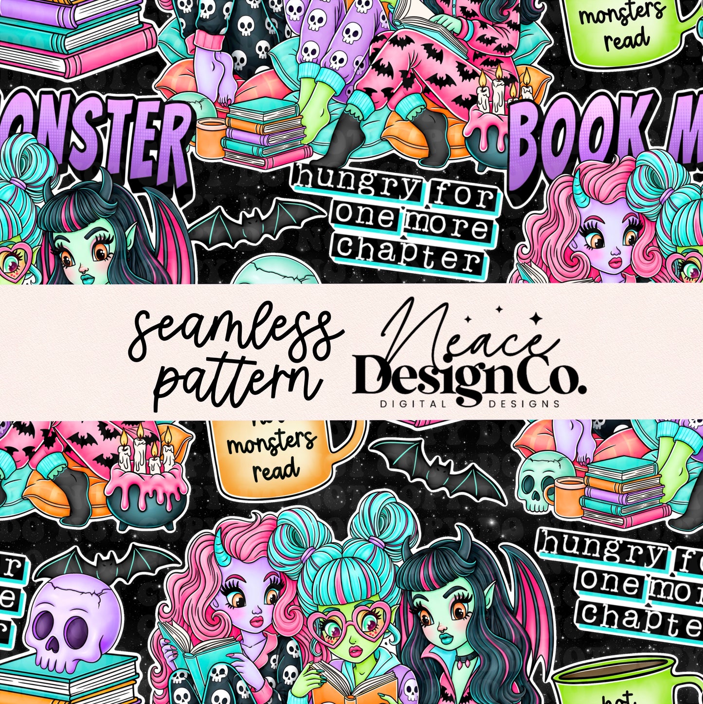 Book Monster Seamless Digital PNG