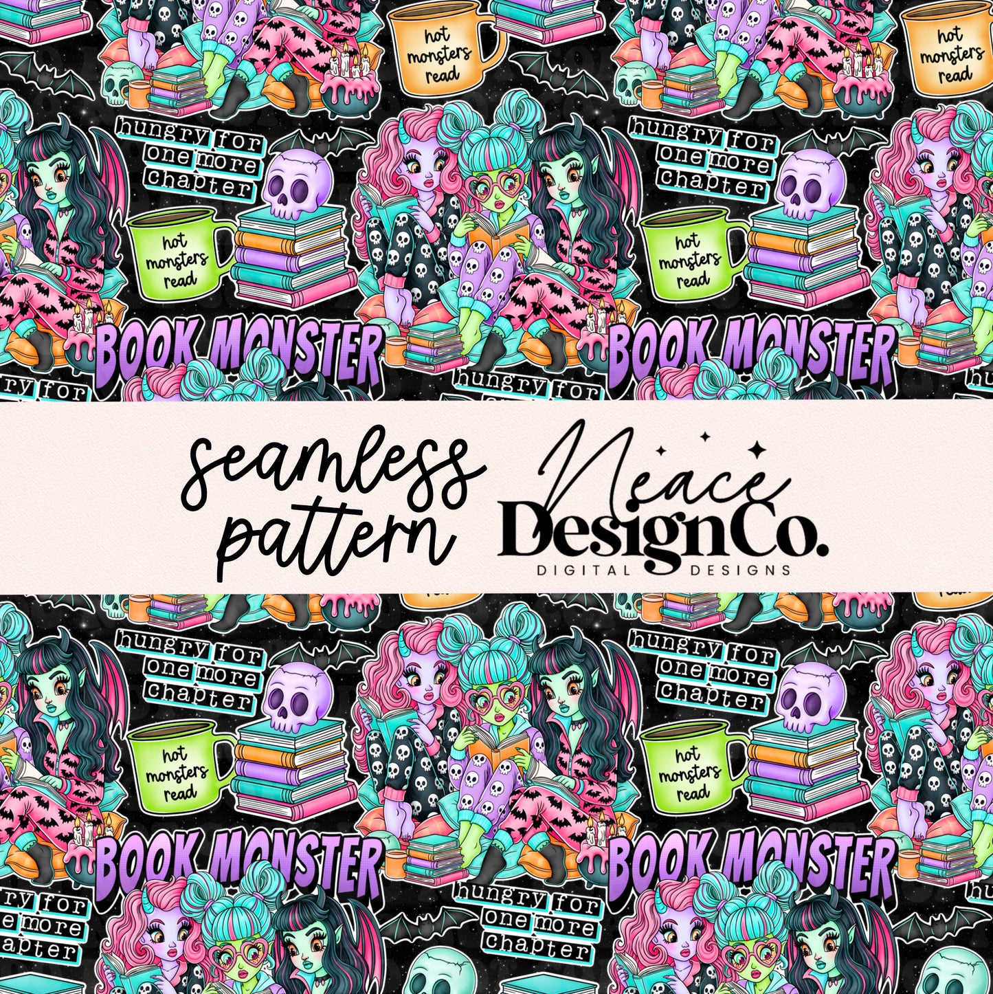 Book Monster Seamless Digital PNG