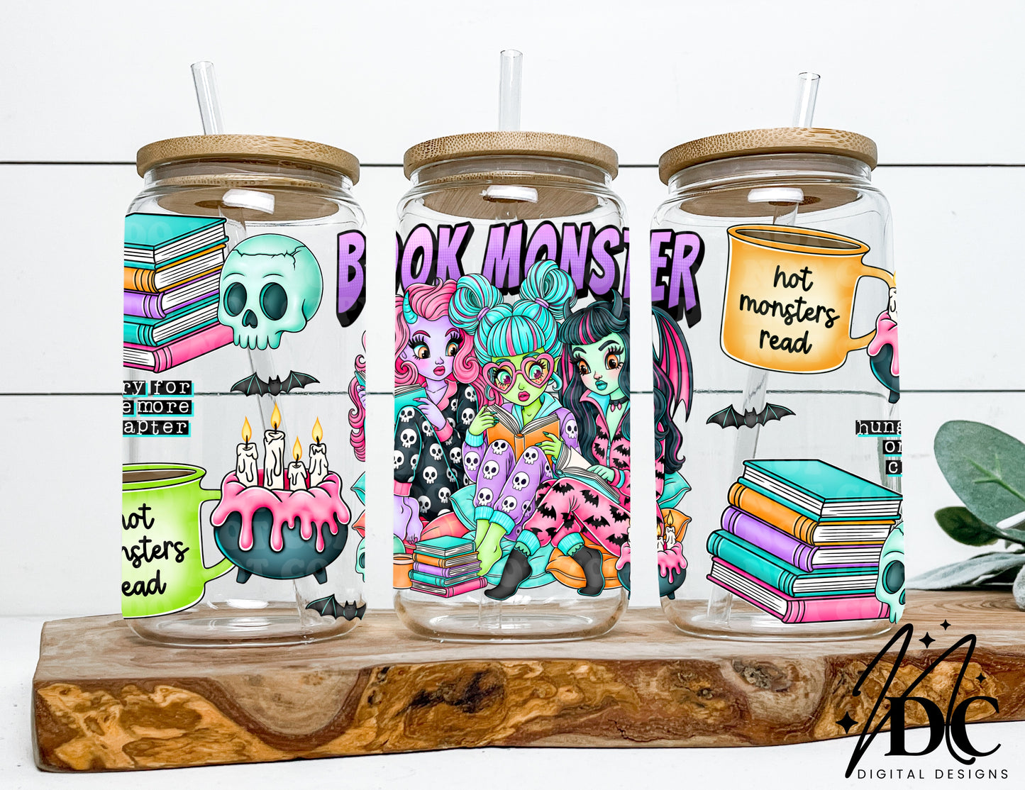 Book Monster Glass Can Wrap Digital PNG