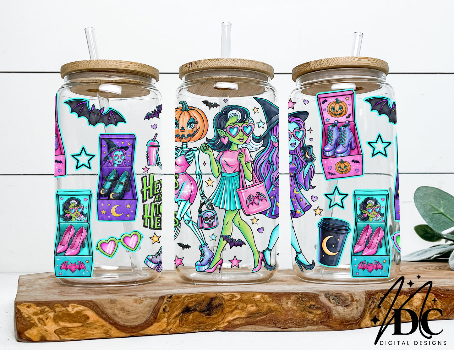 Hexes and High Heels Glass Can Wrap Digital PNG