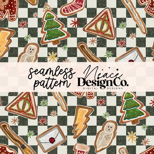 HP Gingerbread Green Seamless Digital PNG