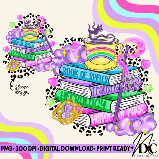 Magical Bookstack w/Sleeve Design Digital PNG