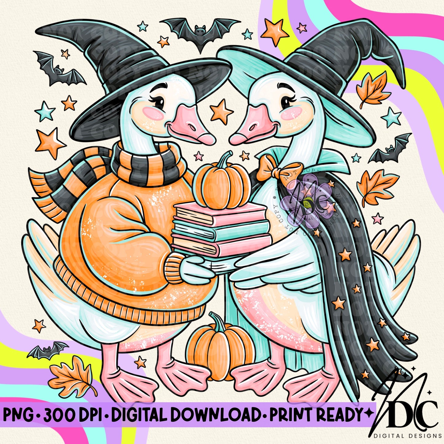 Halloween Bookish Geese Digital PNG
