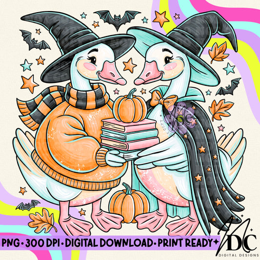 Halloween Bookish Geese Digital PNG