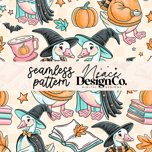 Halloween Bookish Geese Seamless Digital PNG