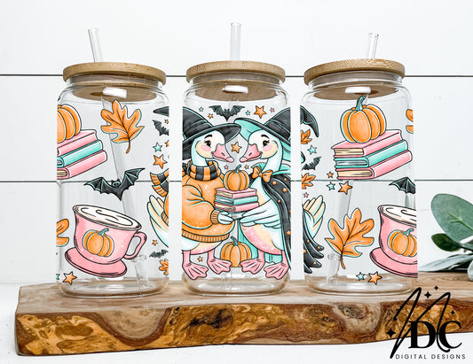Halloween Bookish Geese Glass Can Wrap Digital PNG