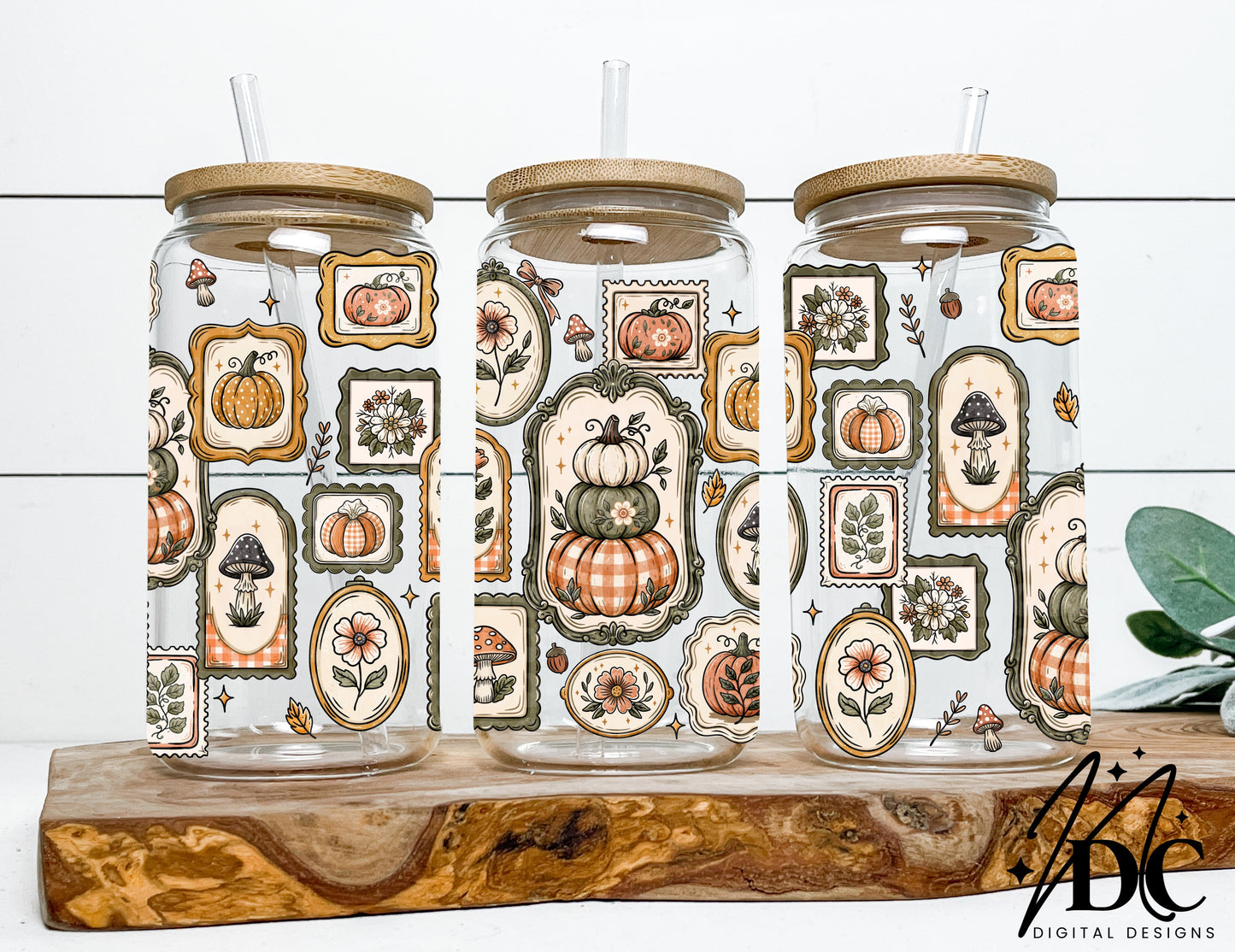 Vintage Fall Frame Glass Can Wrap Digital PNG