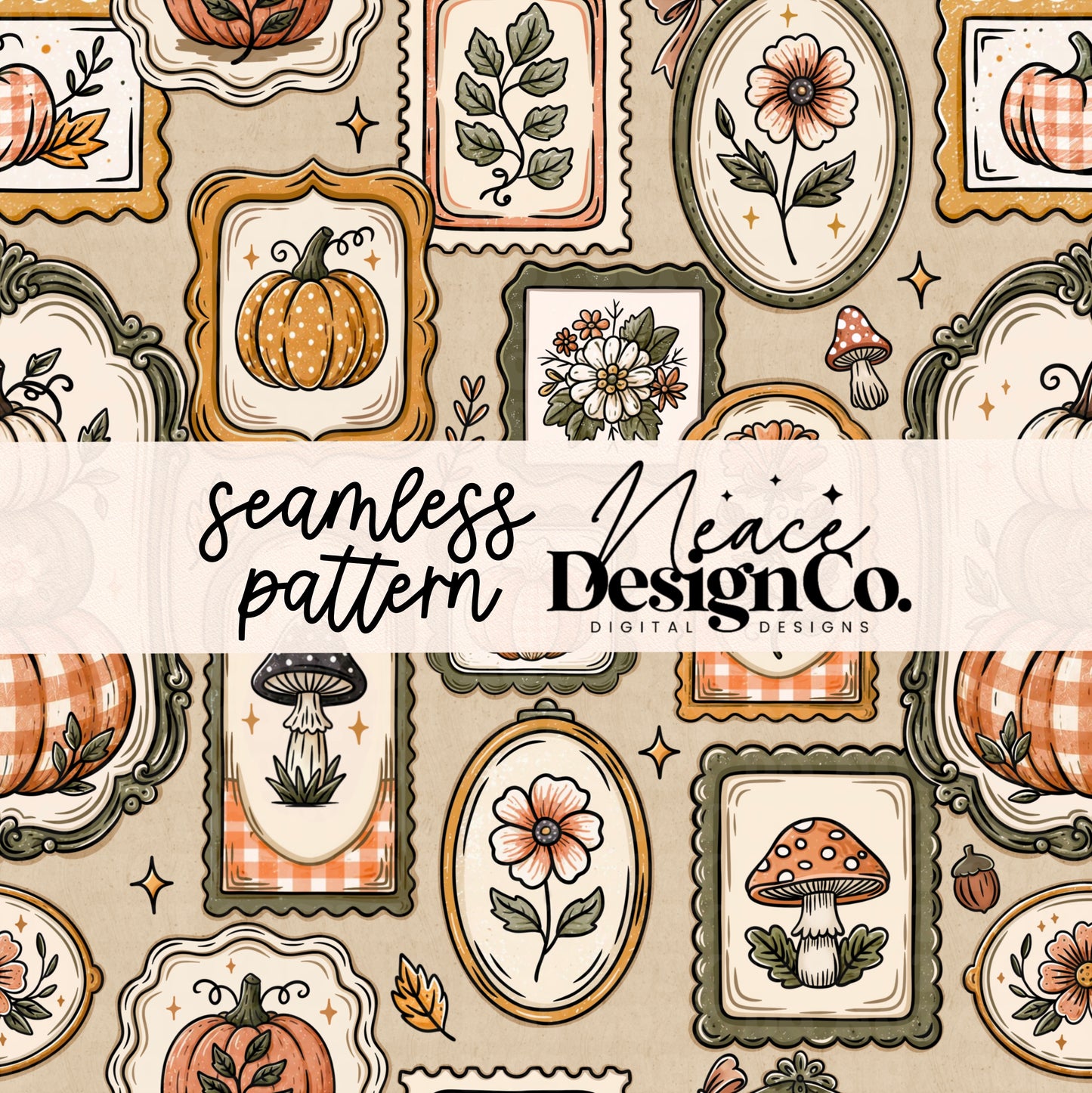 Vintage Fall Frame Seamless Digital PNG