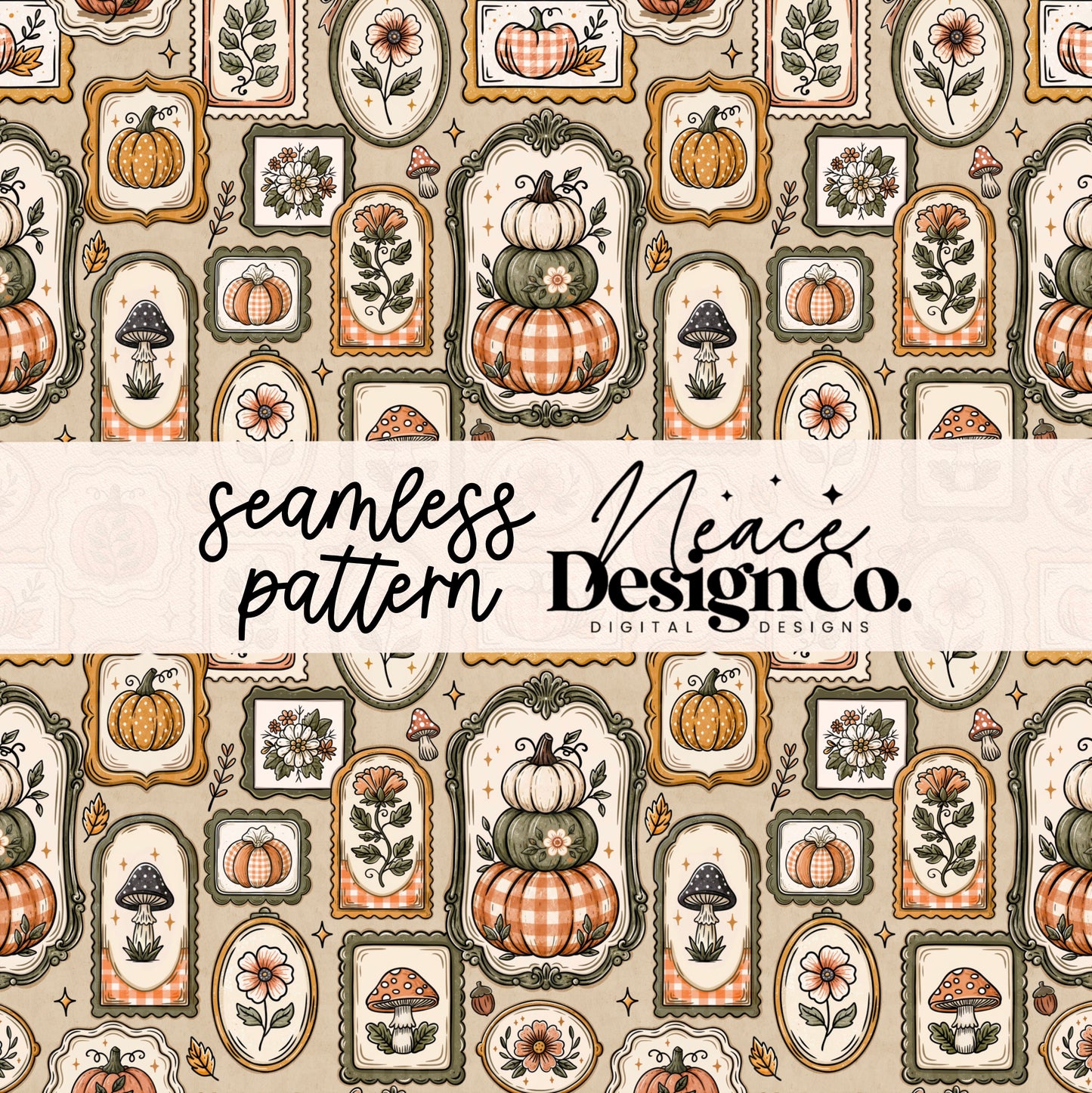 Vintage Fall Frame Seamless Digital PNG