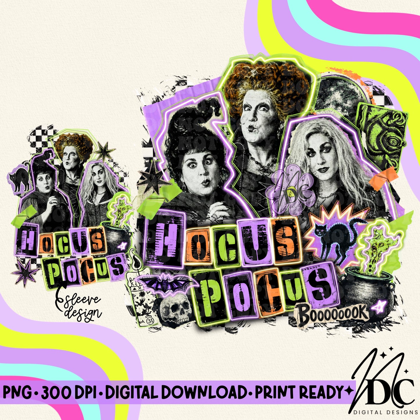 Hocus P Grunge Collage w/Sleeve Design Digital PNG