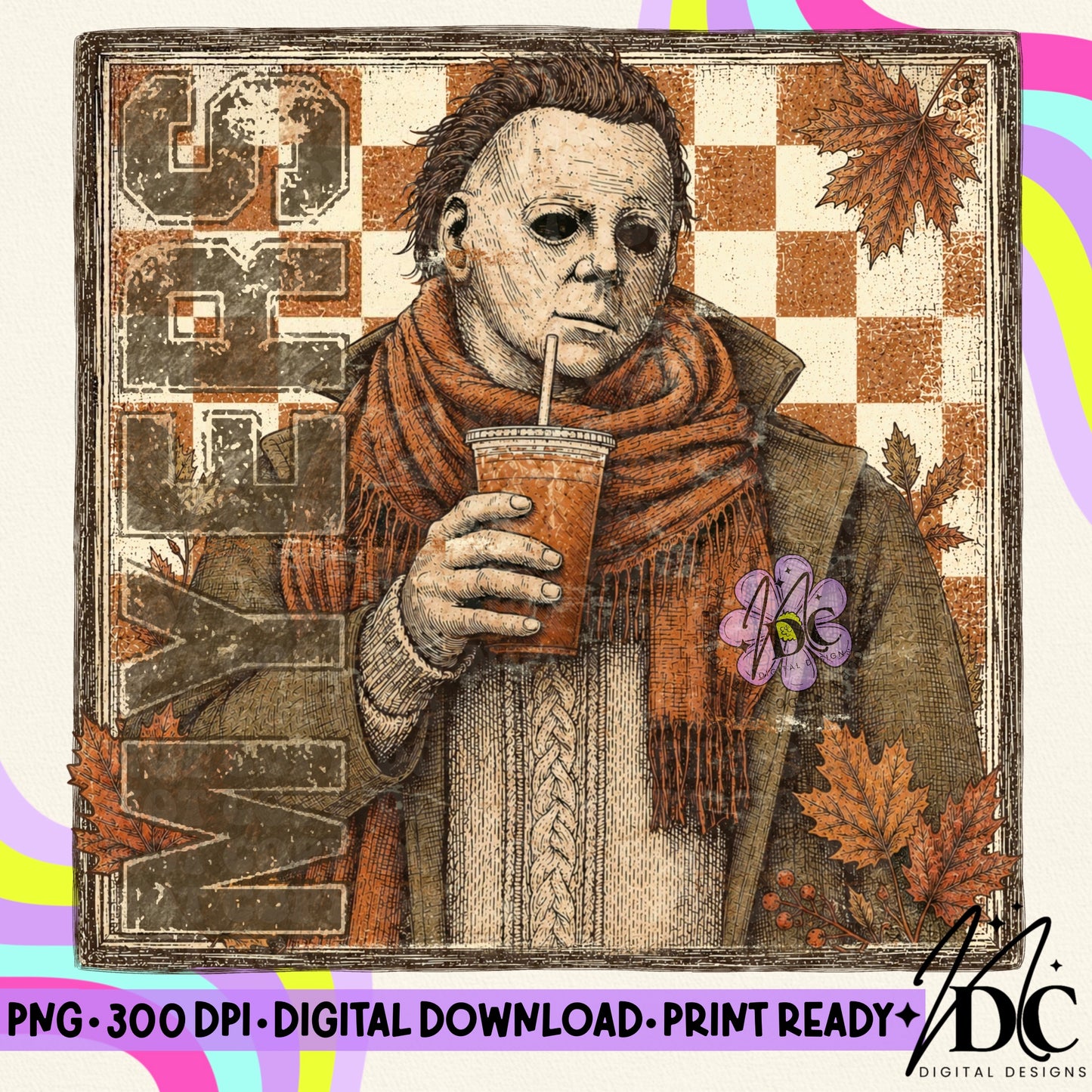 Vintage Fall M Myers Digital PNG