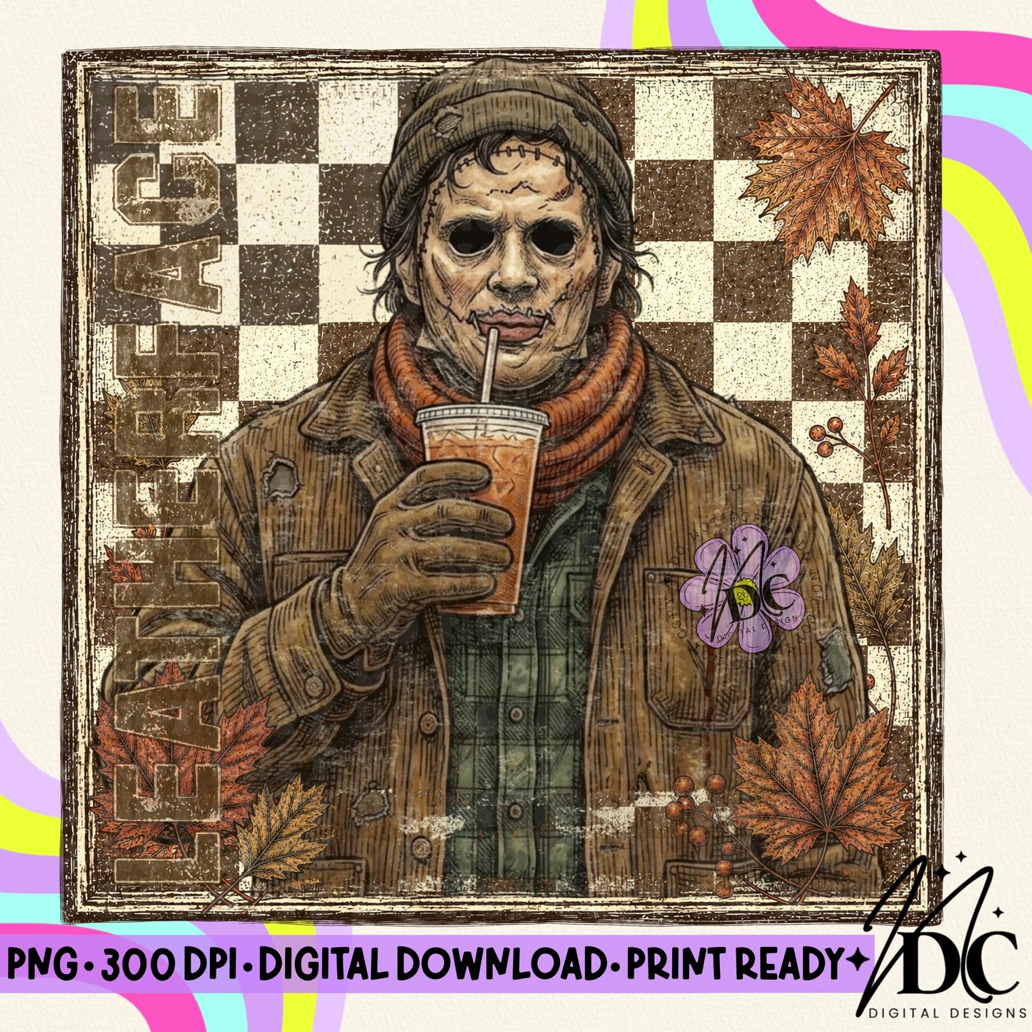 Vintage Fall L Face Digital PNG