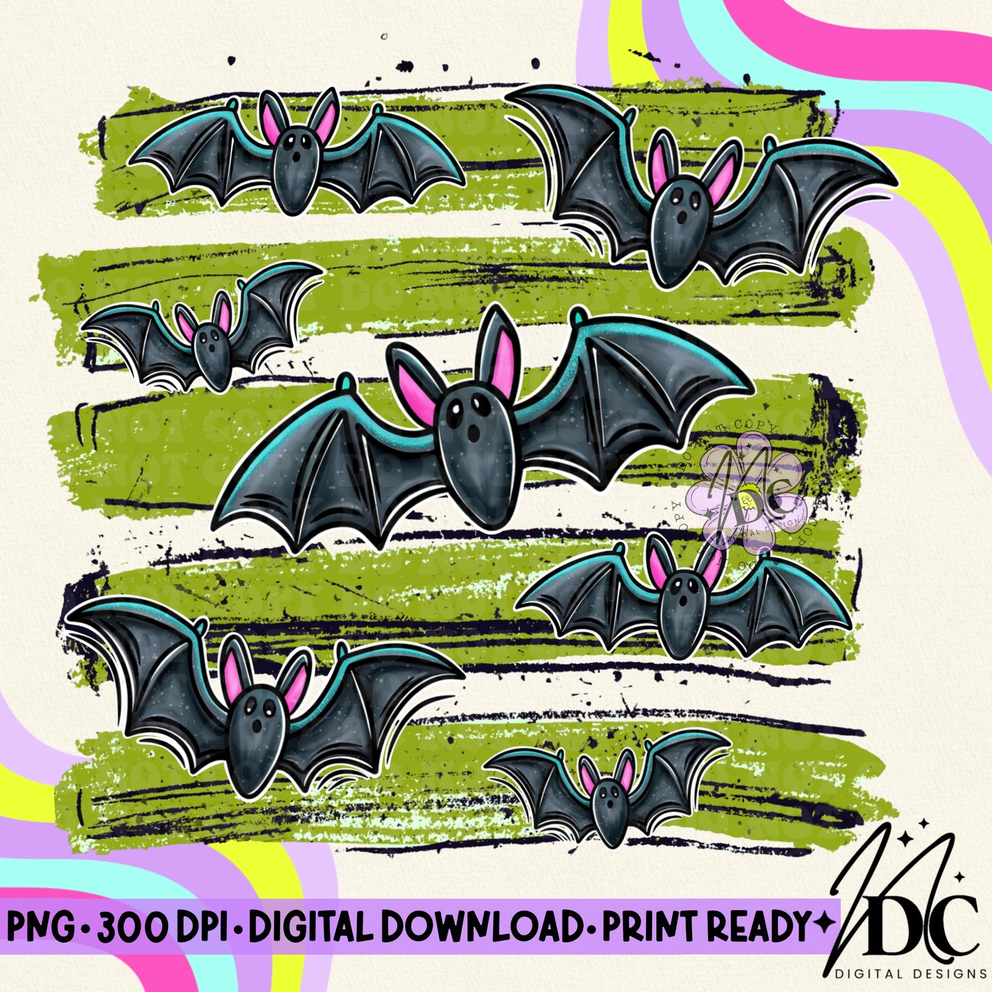 Striped Halloween Bats Digital PNG