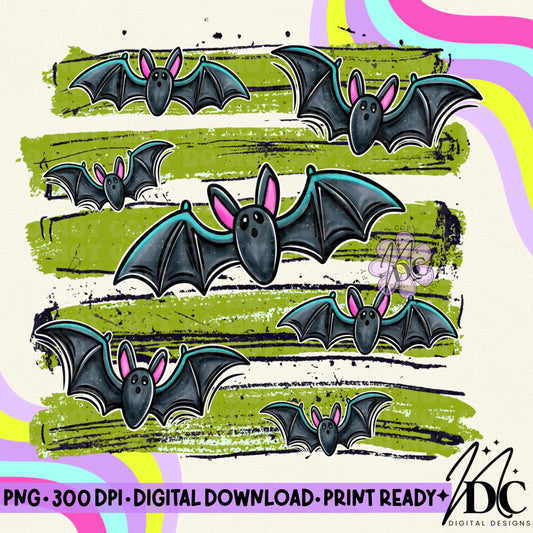 Striped Halloween Bats Digital PNG
