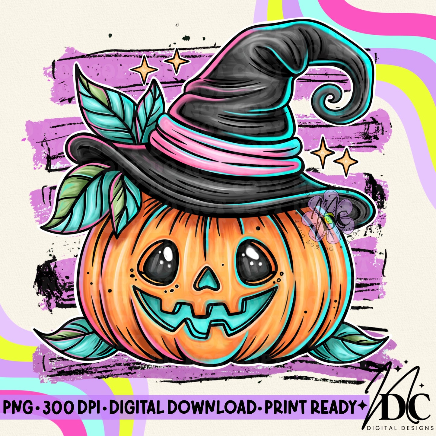 Striped Halloween Jack o Lantern Digital PNG