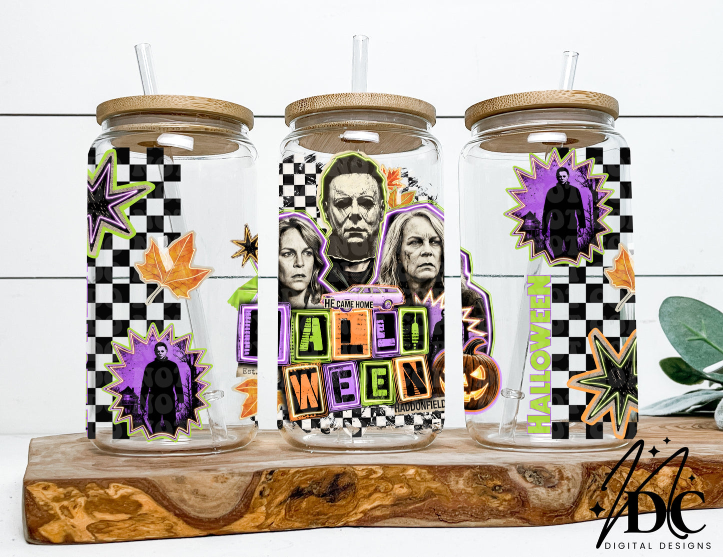 Halloween Grunge Collage Glass Can Wrap Digital PNG