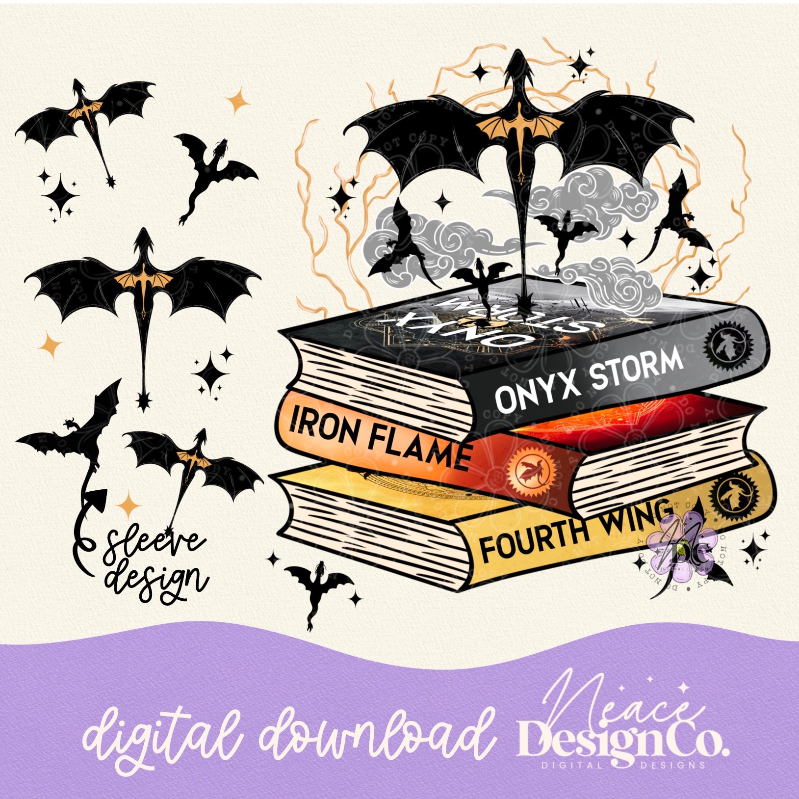 Fourth Wing Book Stack w/Sleeve Design Digital PNG – Neace Design Co ...