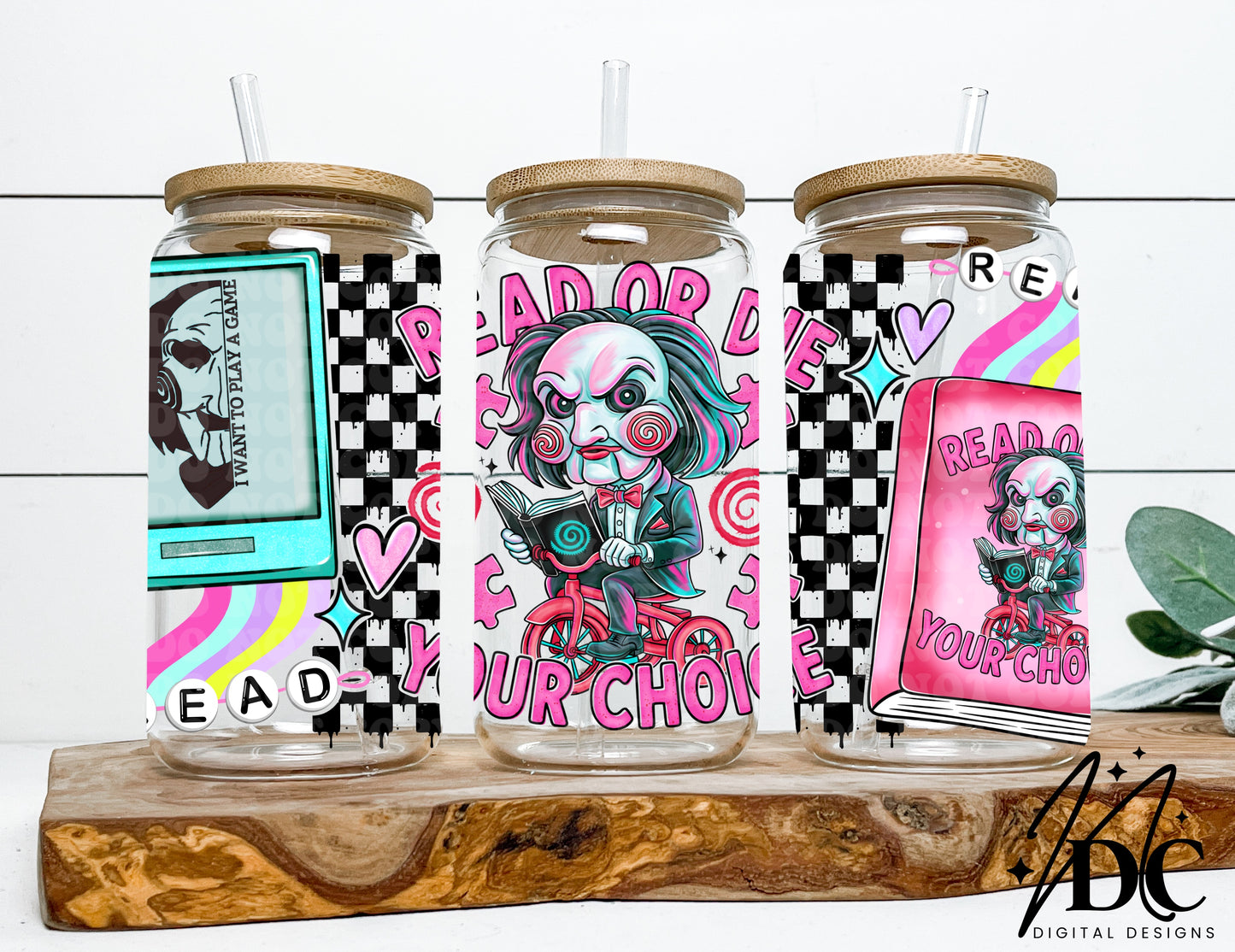 Read or Die Glass Can Wrap Digital PNG