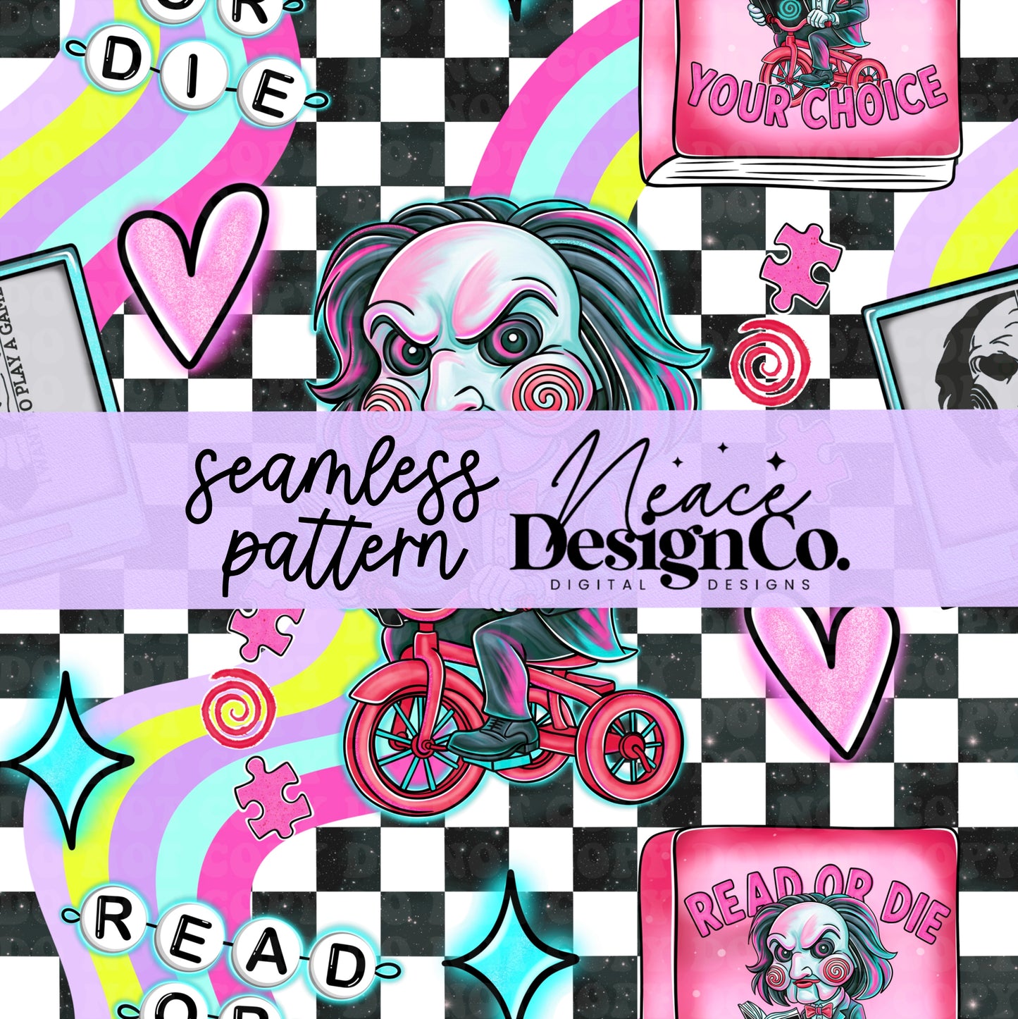 Jigsaw Bookish Seamless Digital PNG