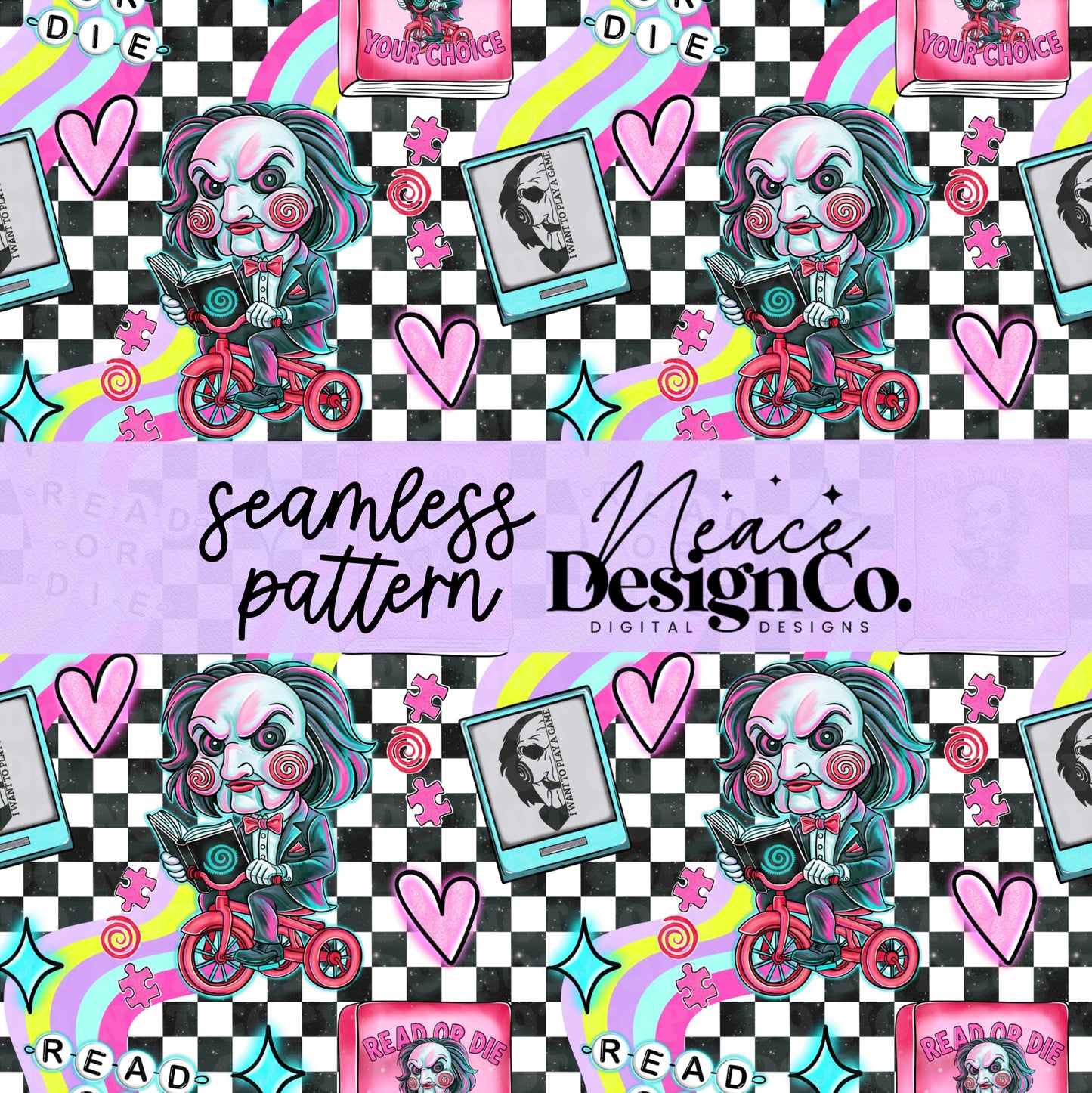 Jigsaw Bookish Seamless Digital PNG