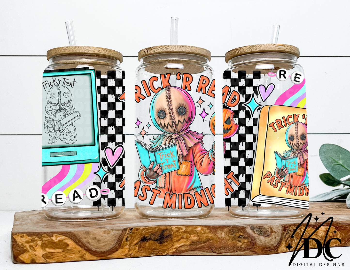 Trick 'R Read Glass Can Wrap Digital PNG