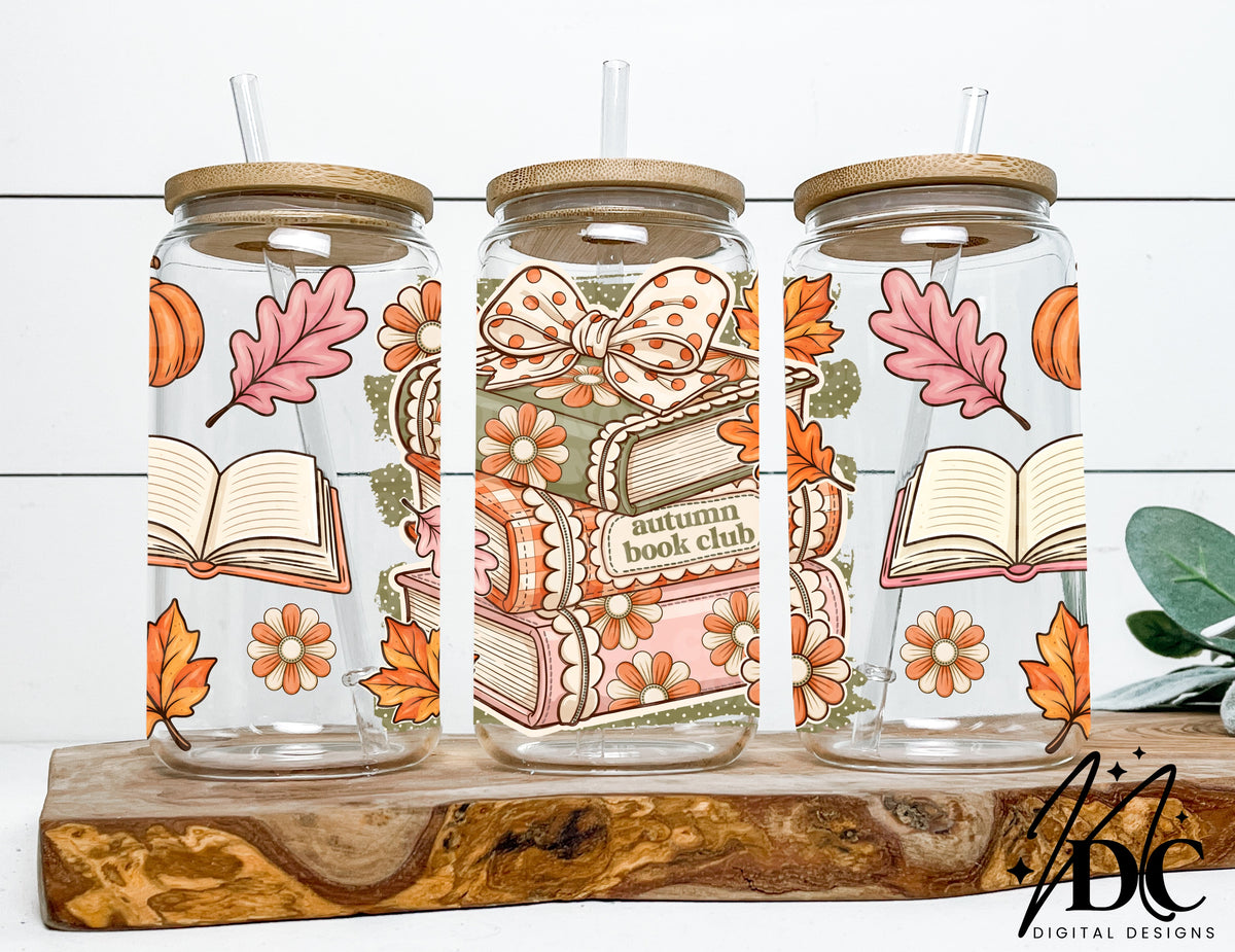 Autumn Book Club Glass Can Wrap Digital PNG