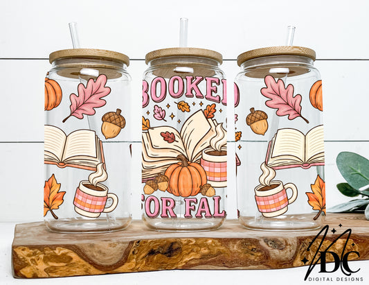 Booked for Fall Glass Can Wrap Digital PNG