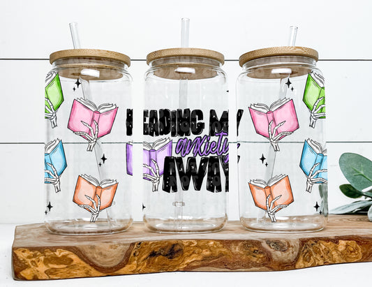 Reading My Anxiety Away Glass Can Wrap Digital PNG