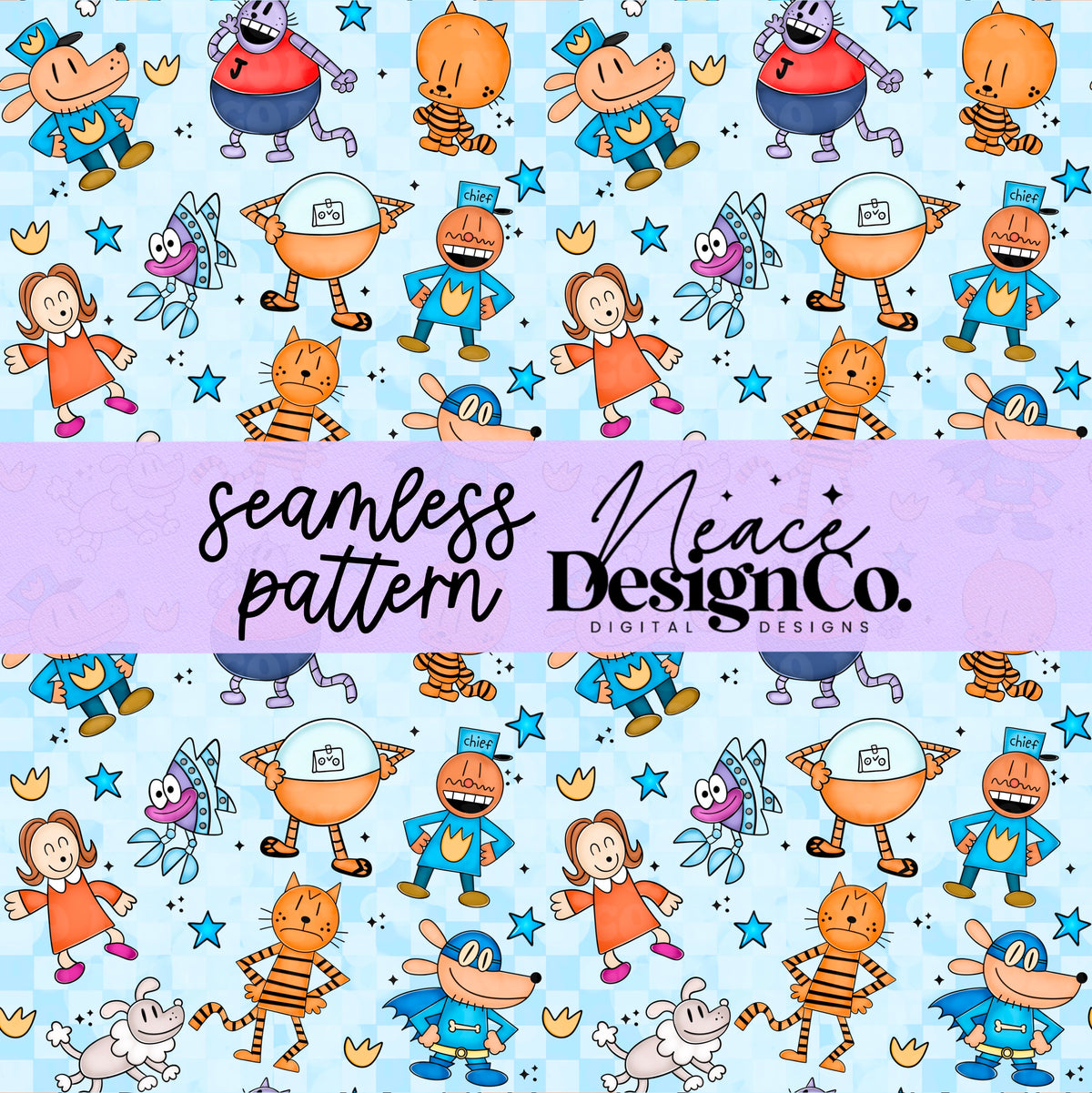 Dog Man Pattern Background Dog Man Characters Seamless Digital PNG – Neace Design Co. Digital Designs