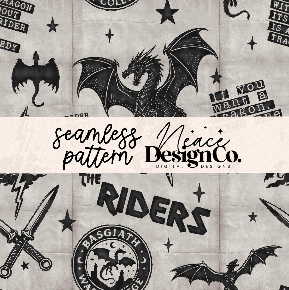 The Riders Gray Seamless Digital PNG
