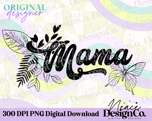 Mama Floral Butterfly Digital PNG
